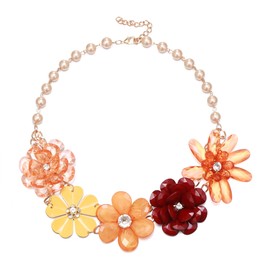 EVER FAITH 5 Flower Choker Necklace for Women Vintage Boho Floral Flower Chunky Bib Collar Flower Jewellery Black, Beaded