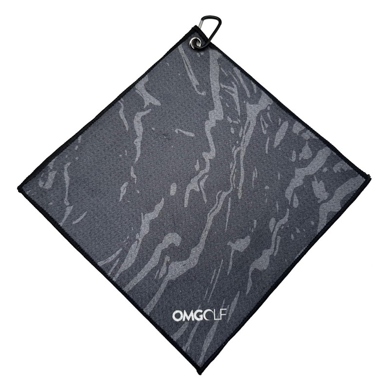 OMGolf, Golf Towel Microfiber with Retractable Carabiner Reel, Steel Wire,