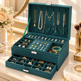 3-Tier Jewelry Organizer Box for Necklaces, Rings & Earrings – Space-Saving Storage with Drawer for Bedroom Dressers