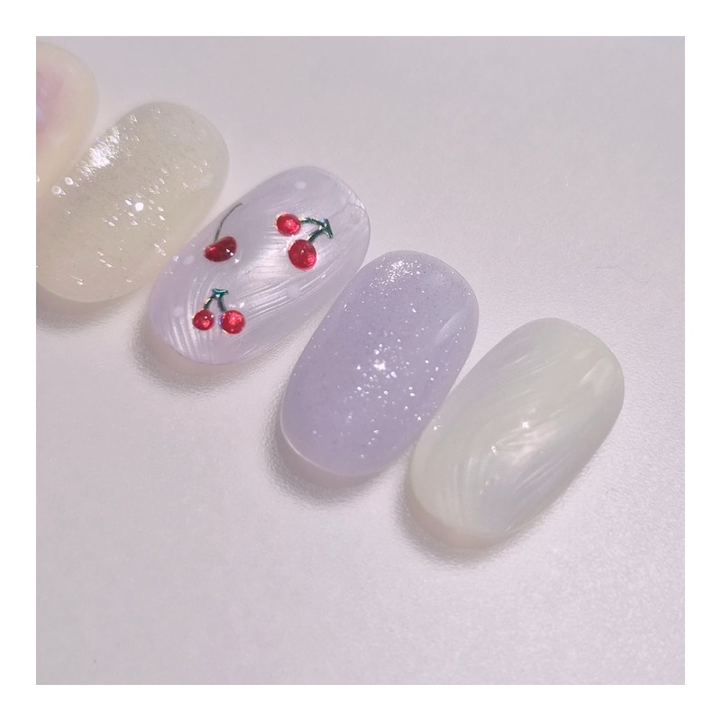 Handmade Nail Tips Cherry Berry - Round Short / 수제네일팁체리베리