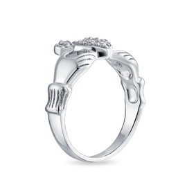 Personalize BFF Sorority Sister CZ Pave Celtic Irish Friendship Promise Crown Heart Claddagh Ring For Women Teen .925 Sterling Silver Customizable