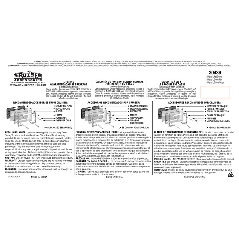Cruiser Accessories 30436 Red Reflector II Marco para matrícula, Rojo/Cromado