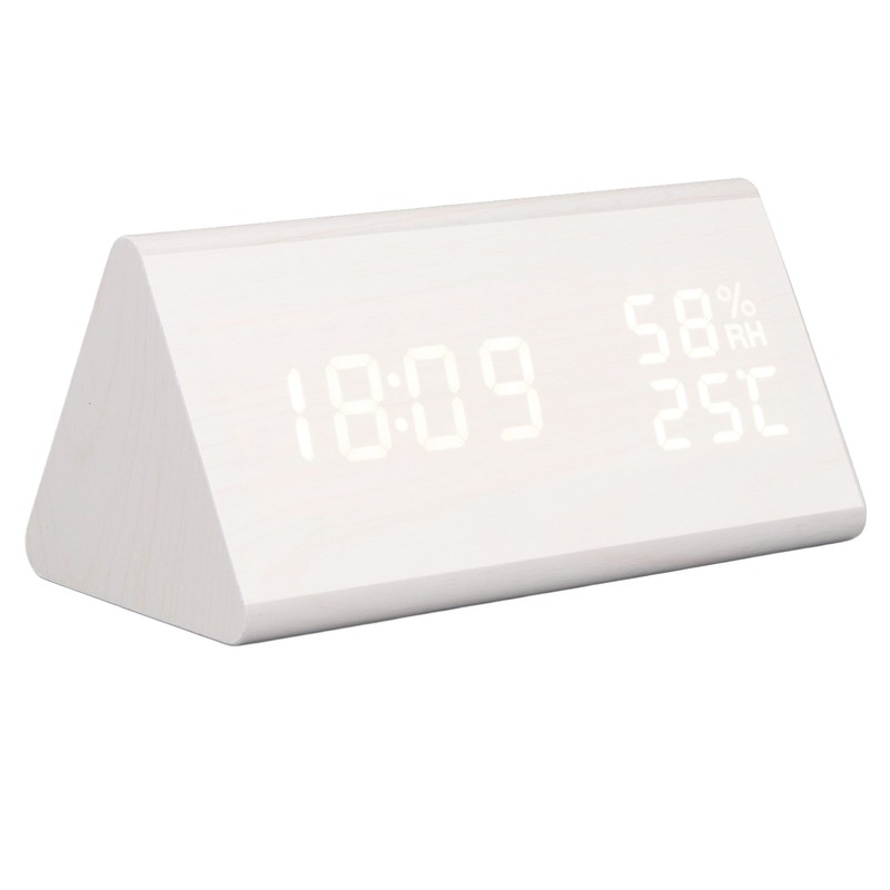 LED Digital Alarm Clock Multipurpose Wooden Clock with Voice Control