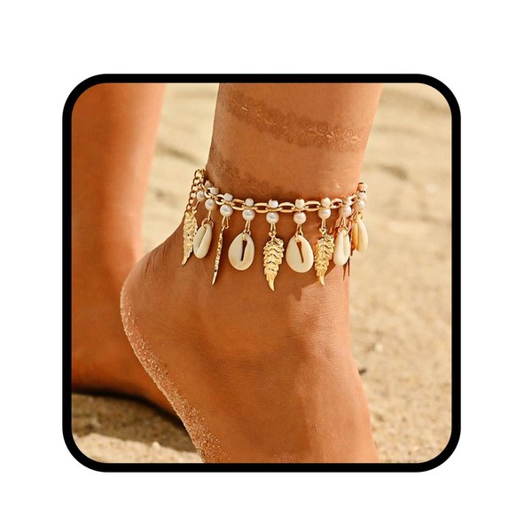Fashband Boho Shell Anklets Gold Layered Pearl Ankle Bracelets Beach