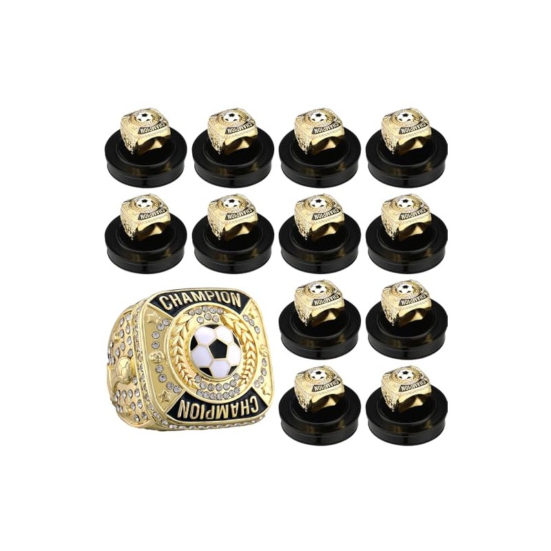 12 Pcs Soccer Championship Rings with Display Chain and Stand