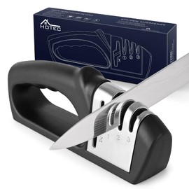 HOTEC 4in1 Knife Sharpener, 3 Stage Manual Sharpener for Sharpening Kitchen Knives 1 Stage for Scissors- Ceramic Stone, Tungsten Carbide Plates, Diamond rods