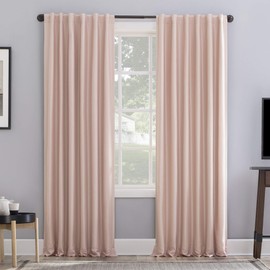 Sun Zero Greyson Faux Dupioni Silk Thermal Extreme Total Blackout Back Tab Curtain Panel, 50" x 63", Blush Pink