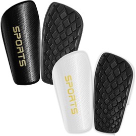 2 Pairs Soccer Shin Guards for Kids Youth Adults, Shin Pads for for Age 3-15 Boys and Girls, Lightweight Soccer Equipment for Football Games (Black and White, M)