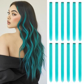Leeven 22 Inch Teal Blue Colored Hair Extensions Clip in 12PCS Straight Clip on Synthetic Hairpieces Colorful Party Highlights Hair Accessories Cosplay Christmas for Women