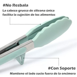 3PCS Pinzas de Cocina de Acero Inoxidable, 23cm Pinzas Barbacoa con Puntas de Silicona, Pinzas Antiadherentes para Cocina, Hornear, Barbacoa, Alta Resistencia al Calor, Verde