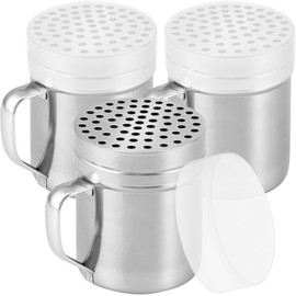 CUSINIUM 10oz Metal Parmesan Cheese Shakers with Large Holes - With Handle - Chili Flakes Dispensers - Pizza Shakers - Pack of 3 | Style: Coarse