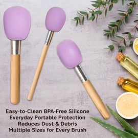 Eurow Luxe Silicone Makeup Brush Cover for Seamless Protection and Storage, 3-Pack, Purple