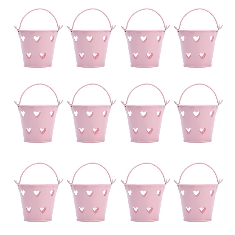 12pcs Mini Metal Bucket Hollow Heart Shaped Bucket with Handle