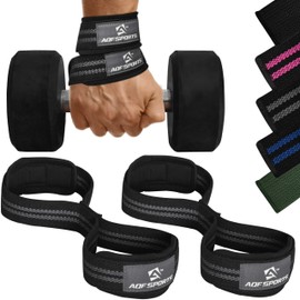 AQF Figure 8 Padded Lifting Straps Strength Training, Bodybuilding Weights Training Lifting Straps, Wrist Support Pull-Up Band for Fitness, Lifting Straps for Powerlifting & Deadlifts (Black & Grey)