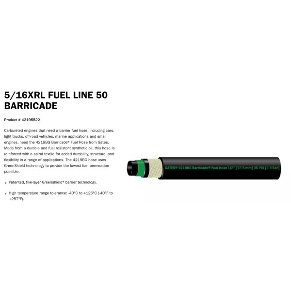 Gates Barricade Carbureted Fuel Hose 5/16 inch ID, Sold in