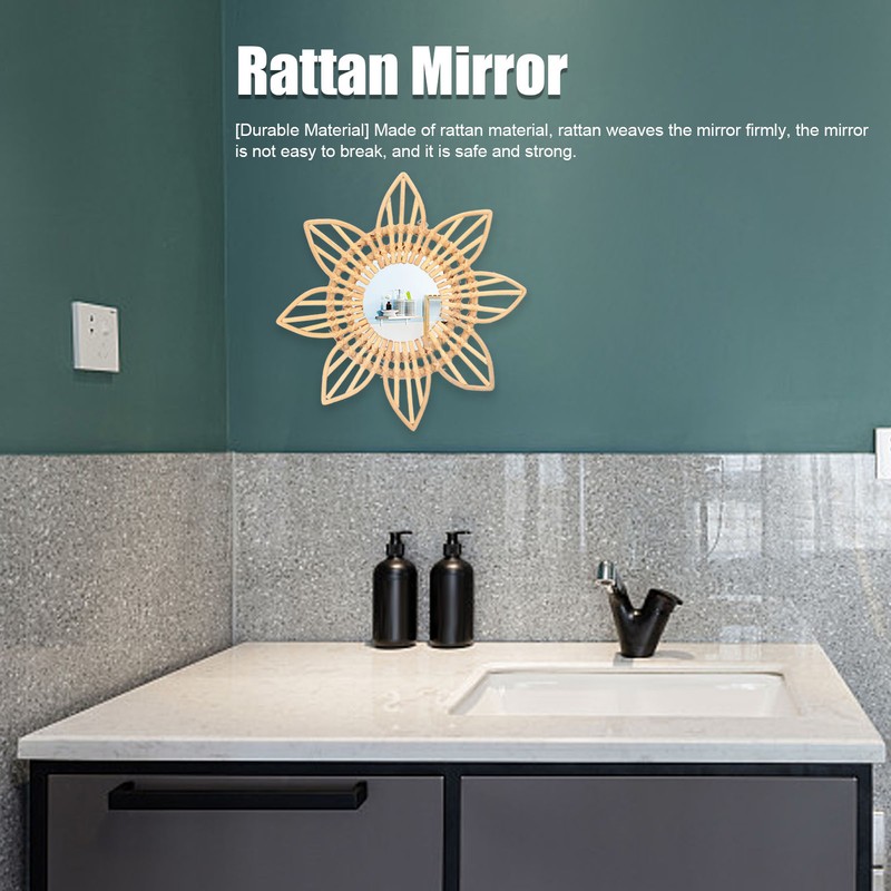 Rattan Innovative Art Decoration Makeup Mirror Retro Dressing Bathroom Wall