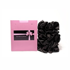 SHIFFORA Satin Silk Scrunchies For Women & Teens, Ponytail Holders, Elastic Bands, Hair Ties (Black) [Pack of 5] With A Surprise Gift