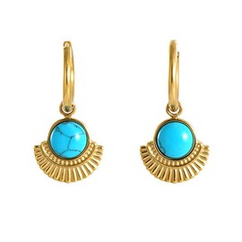 Aprila 18K Gold Plated Minimalist 316L Titanium Steel Turquoise Hoop Earrings Jewelry Gift for Mother Grandma Girl Daughter Grandaughter Girlfriend, Metal Turquoise Alloy Steel, No Gemstone