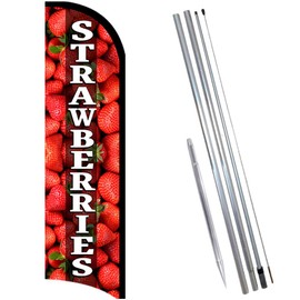 Vista Products Strawberries Premium Windless Feather Banner Flag Kit (Flag, Pole, & Ground Mt)
