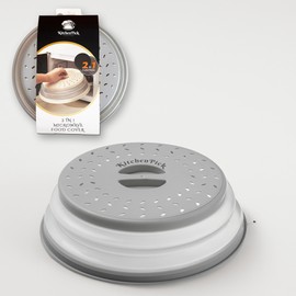 KitchenPick Microwave Splatter Cover for Food, Large (Charcoal), microwave cover, Microwave Plate & Dish Cover with Handle, food covers, plate covers for food (Grey)