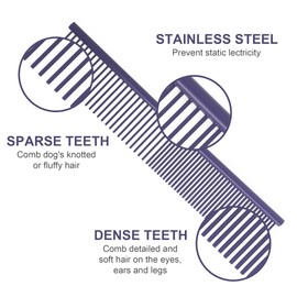 Beaface Dog Comb, Stainless Steel Pet Comb Dog Grooming Comb, Rounded Teeth Pet Combs for Small Medium and Large Dogs and Cats 19 x 3.5 cm (Dark Purple)