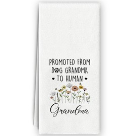 Bnzolyoia Dog Grandma Kitchen Towels - Grandma Gifts from Grandson Granddaughter, Grandma Kitchen Decor, Promoted from Dog Grandma to Human Dish Towels Hand Towels for Kitchen Decorative, 16x24 Inch
