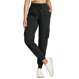 Willit Women's Studio Jogger Cargo Workout Hiking Track Pants Lightweight Athletic Dance Tapered Pants Quick Dry Black XXL
