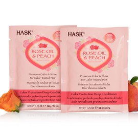 HASK ROSE OIL + PEACH Extra Color Protection Deep Conditioner Treatments for all hair types, color safe, gluten free, sulfate free, paraben free - Pack of 2