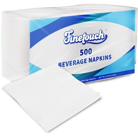 Finetouch White Beverage Napkin, [500 Count] 1-ply Absorbent Square Disposable Napkins For Beverages, Bar Or Home Paper Napkin, Cocktail Napkins, Bulk