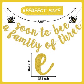 Aumccxz Soon to Bee a Family of Three Banner - Gender Reveal Baby Shower Bee Themed Party Decorations - Mommy to Bee Welcome Baby Party Decor Sign Gold & Black