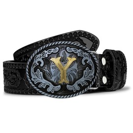 Btilasif Western Belt Buckle Western Cowboy Initial Letters ABCDJMR to Z Oval Belt Buckle for Men Women Boys Girls Y