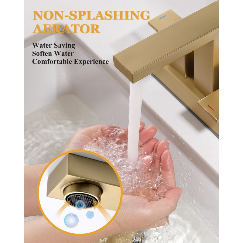 Tohlar Brushed Gold 2 Handle 4 Inch Centerset Bathroom Faucet