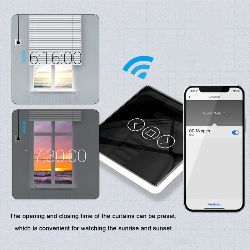 Tuya Wifi Intelligent Curtain Switch Arc Glass Touched Screen Curtain