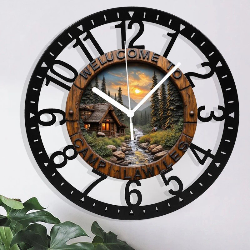 25cm Round Iron Clock Featuring a Set of Chef's Knives