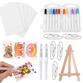 Lyreh Magic Foam Texture Painting Kit, Foam Texture Blank Painting Paper Mini Easel Bead Necklace DIY Bubble Drawing Pens for Art Supplies