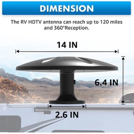 RV TV Antenna for Camper, Outdoor Smart Tv RV Antenna Roof Mount, 360° Omni-Directional Reception Long Range Digital 4K 1080P HDTV Antenna for RV Trailer, Campervan, Truck – 16.4 FT Cable - Uhf & VHF