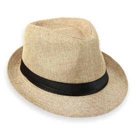 Schramm® Fedora Hat for Men and Women Panama Hat with Fabric Band Sun Hat in 5 Circumference 56-58 cm 100% Polyester Gangster Hat Trilby Look, beige