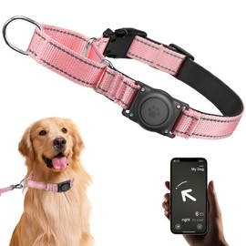 AirTag Dog Collar - Martingale Collar for Dogs, Reflective, Heavy Duty, Comfortable Padded, Adjustable Martingale Air Tag Dog Collars Fit Medium Large Dogs (Pink, XL)