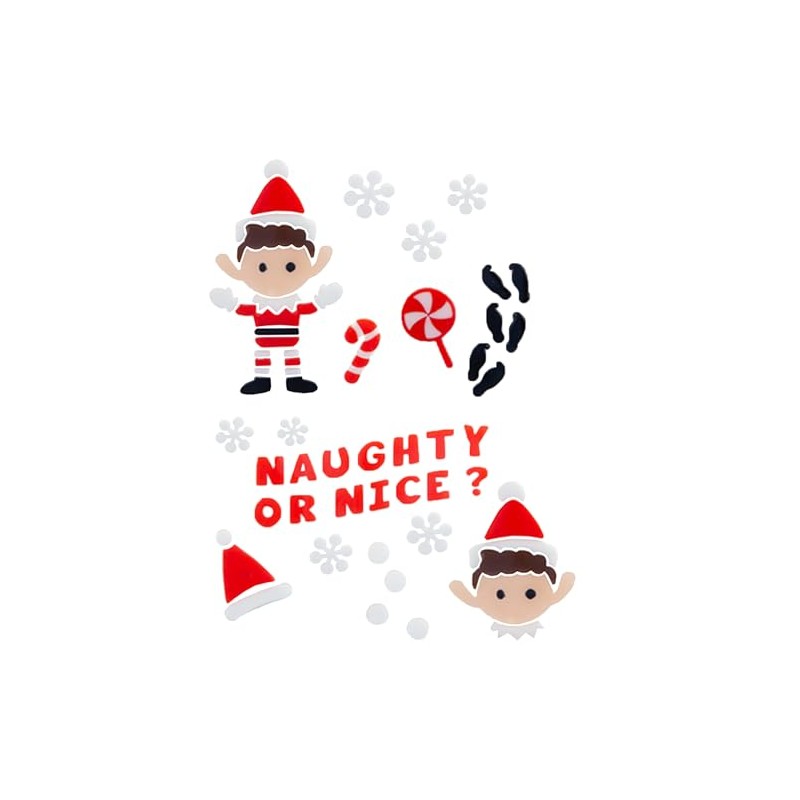 Christmas Elf Gel Window Stickers Decoration Set of 2 -