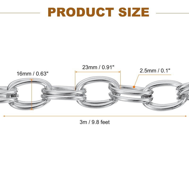 sourcing map 9.8Feet Aluminum Link Chain, Link Cable Chain Double