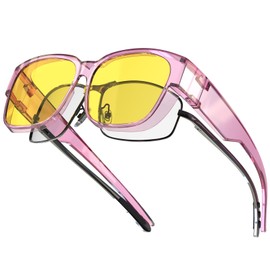 Bloomoak Polarized Night Driving Over Glasses/Fashion Oversized/Anti Glare for Women/Wrap Around Glasses/Suit for Driving (Transparent Purple Frame)