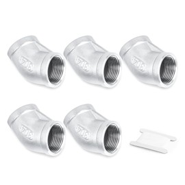 GORAGUCHI 5PCS 304 Stainless Steel 45 Degree Elbow Fittings, 1/2 Inch NPT Female Pipe to 1/2 Inch NPT Female 304 Stainless Pipe Fitting for Air/Fuel/Water/Gas/Oil