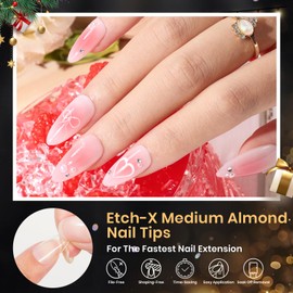 Beetles Gel Nail Tips Medium Almond Etch X, 12 Sizes 288 PCS Half Matte Full Cover Press on False Nail Tips Clear Acrylic Nails Extension Glue on Nails DIY Gift for Women