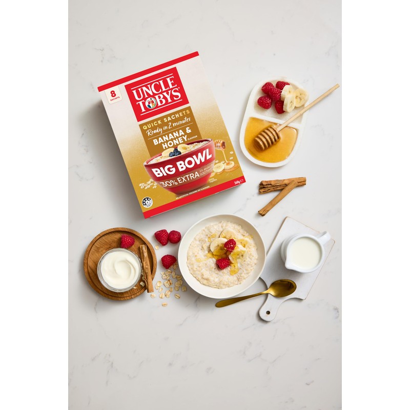 UNCLE TOBYS Oats Quick Sachets Banana and Honey, Big Bowl,