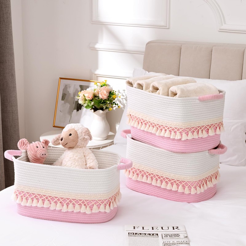 6 Pack Storage Basket for Shelves, Boho Cotton Rope Storage