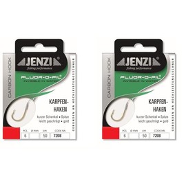 Set: 2 packs of Jenzi tied carp hooks, all-round hooks, carp (12 pieces), hook size 2, 4, 6, 8 to fluorine carbon, leader ready + free Petri Heil! sticker (hook size 2)