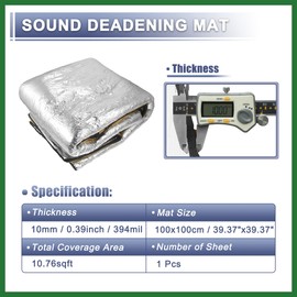 Motoforti 394mil 10mm 10.76sqft Car Sound Deadening Mat Aluminum Closed Cell Foam Heat Shield Material for Hood Fender and Boat Engine Cover 39.37"x39.37" Long-lasting
