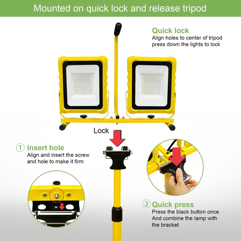 25000 Lumen Work Lights with Stand, Dual Head LED Work