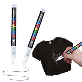 RAXLUPO Pack of 2 White Textile Pens, Machine Washable, Soft Pen, 1-5 mm Textile Markers, Lightfast and Waterproof Pens, Textile Paint, Permanent Fabric Colouring Pens for T-Shirt, Fabric Bag, Crafts