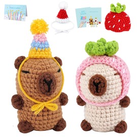 RUIOMII Capybara Crochet Animal Kit for Beginners, Crochet Kits for Adults, 2Pcs Knitting Kit with Step-by-Step Video Tutorials